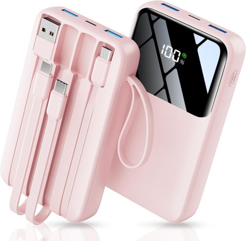 Portable Charger with Built in Cable, 15000mAh Power Bank, 22.5W Fast Charging, 6 Outputs, Slim Travel Essential Battery Pack with LED Display, Compatible with iPhone 16/15/14/13, Samsung, iPad, etc