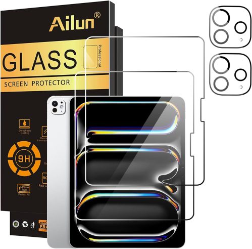 Ailun 2 Pack Screen Protector for iPad Pro 13 Inch 2024 7th Generation + 2 Pack Camera Lens Protector,Tempered Glass Anti-Scratch Case Friendly, Compatible with Face ID Apple Pencil[4 Pack]